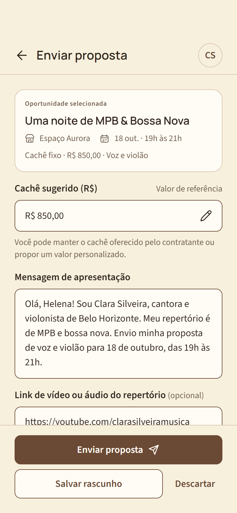 Aplicativo Juntart: enviar uma proposta para o Espaço Aurora